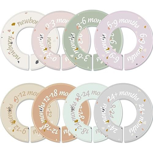 8 Pcs Baby Closet Dividers Unisex Baby Clothes Organizers Clear Labels for Nursery Closet Organizer & Decor Nursery Fits Most Rods(Donut,Light Color)