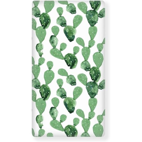 Green Cactus Fitted Crib Sheet for Boys Girls Watercolor Boho Succulents Baby Sheet for Standard Crib and Toddler Cute Plants Nursery Bed Mattress Sheets 28"x52"