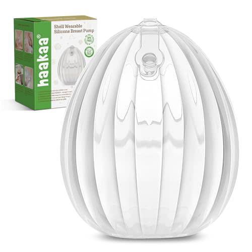 haakaa Shell Wearable Silicone Breast Pump - Silicone Hands Free Breast Pump - Passive Breast Milk Collector Shell for Newborns - Breastfeeding Essentials - 4oz/120ml,1 Count