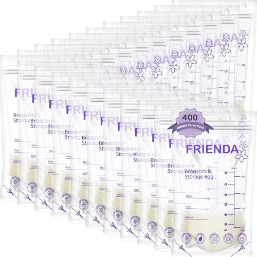 Newwiee 400 Count Breastmilk Storage Bags 7 oz Leak Proof Double Zipper Seal Breast Milk Storing Bags Self Standing Breast Milk Storage Containers for Breastfeeding Refrigerator or Freezer