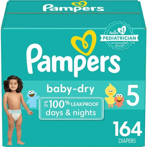 Diapers Size 5, 164 Count - Pampers Baby Dry Disposable Baby Diapers (Packaging & Prints May Vary)