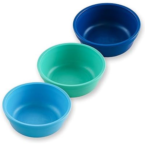 Re-Play 12 Oz. Toddler Bowls for Snack and Everyday Dining - Dishwasher and Microwave Safe - Made in USA - Set of 3-5.75" x 5.75" x 2" - True Blue