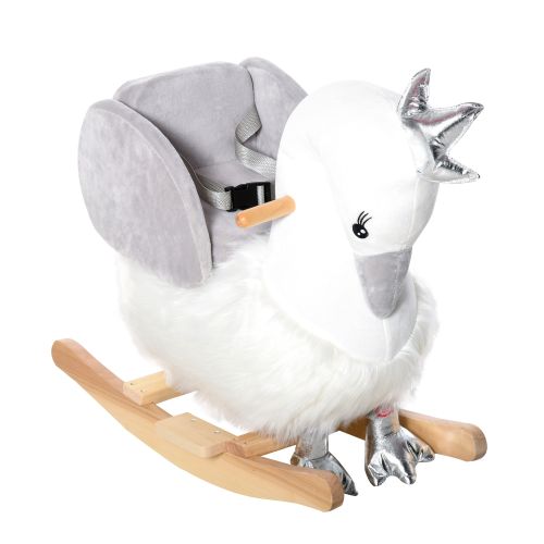 Qaba Rocking Horse, Kids Ride on Horse Swan Rocker with Sound, Plush Seat, Wooden Base, Safety Belt