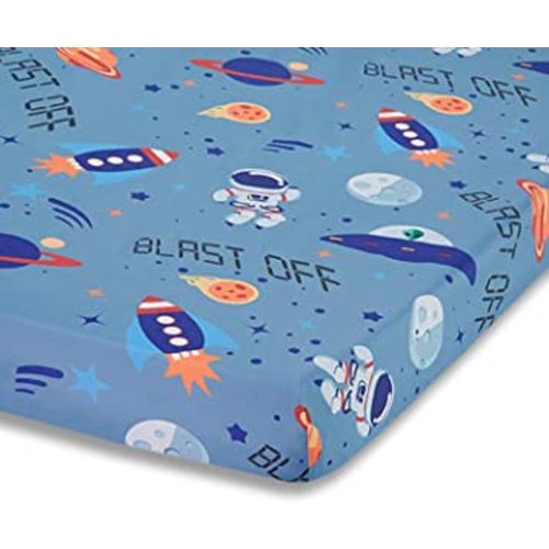 Baby Boy Fitted Crib Sheet Outerspace Adventures, 100% Soft Breathable Microfiber Baby Sheet, Fits Standard Size Crib Mattress 28in x 52in, Nursery Sheet