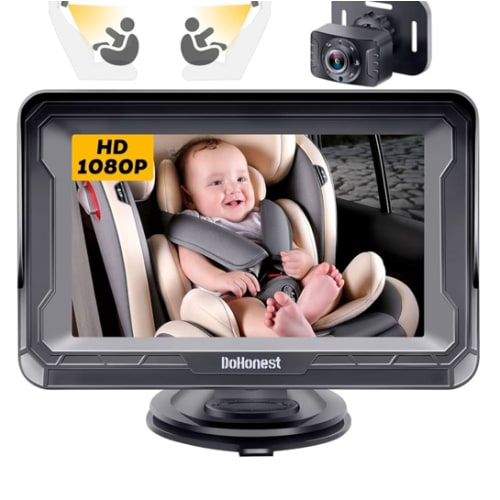 DoHonest Baby Car Camera HD 1080P - Rear-Facing Car Baby Monitor with Night Vision, Adjustable View Angle, Easy Setup, Anti-Glare Display, Safety for Kids & Infants