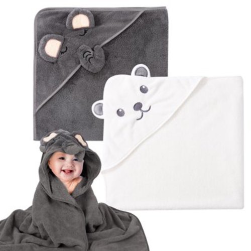 KABOER 2 Pack Hooded Baby Towels, Large 31"x31" Ultra Soft Coral Fleece Baby Bath Towels with Cute Animal Designs, Absorbent Towels for Newborns, Infants & Toddlers, Machine Washable