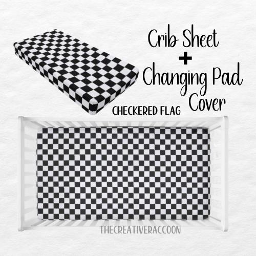Checkered Mini Crib Sheet Changing Pad Cover Set Racing Check Nursery Checkered Flag Crib Bedding Fitted Crib Sheet Mini Crib