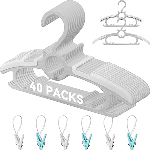 Baby Hangers for Nursery Closet, Infant Hangers Extendable and Non-Slip for Newborn Toddler Kids Clothes,11"-14.6" Adjustable Children Coat Pant Hanger for Girl and Boy Nursery Must Have (40pcs Grey)