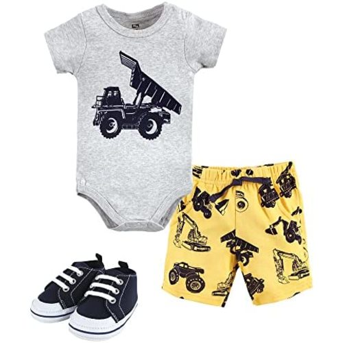 Hudson Baby Unisex Baby Cotton Bodysuit, Shorts and Shoe Set