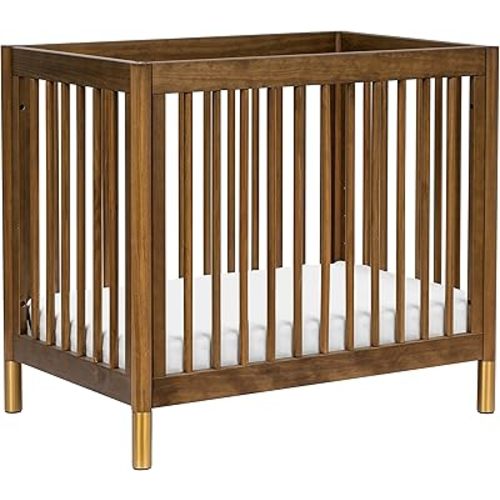 babyletto Gelato 4-in-1 Convertible Mini Crib in Natural Walnut and Brushed Gold Feet, Greenguard Gold Certified
