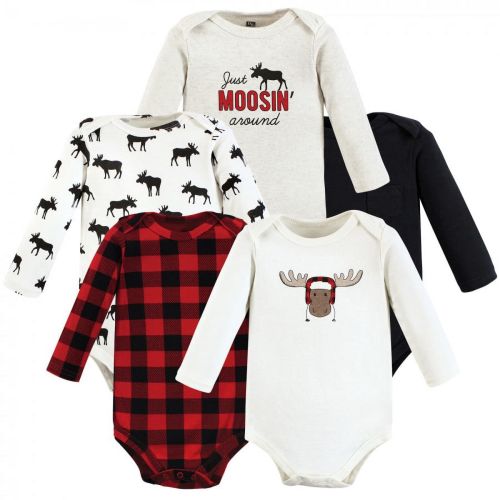 Hudson Baby Infant Boy Cotton Long-Sleeve Bodysuits, Winter Moose 5-Pack, 3-6 Months