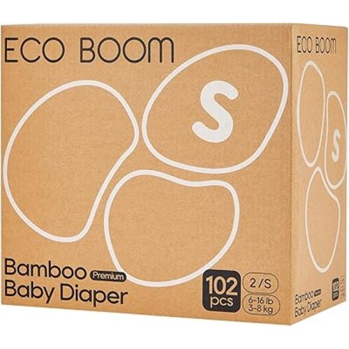 ECO BOOM Diapers, Viscose from Bamboo Diapers, Natural Soft Disposable Nappies for Infant, Size 2 Suitable for 6 to 16lb (Small - 102 Count)