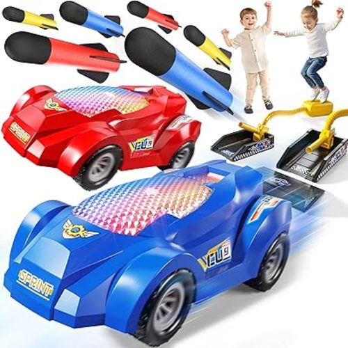NIPLOOOW Rocket Toy Car Launcher, 2 Race Car and 6 Foam Rockets, Outdoor Outside Backyard Toys for Boys & Girls, Birthday Gift Toys for Kids Boys Girls Age 3 4 5 6 7 8 Years Old