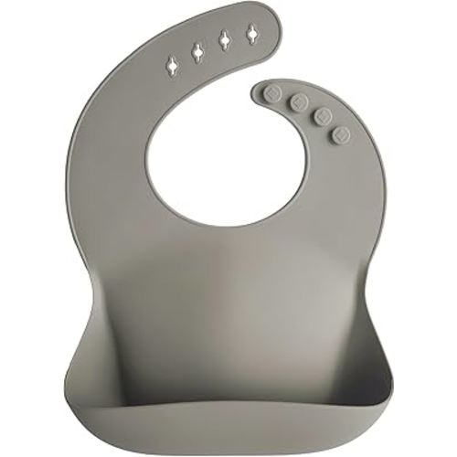 mushie Silicone Baby Bib | Adjustable Fit Waterproof Bibs (Silver Sage)