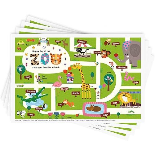 Babebay Disposable Stick-on Placemats 40 Pack for Baby & Kids & Toddler, Sticky Placemats Restaurant Table Mats 12" x 18" (Happy Zoo)