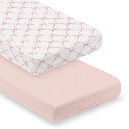 Sweet Jojo Designs Baby Girl Fitted 100% Cotton Muslin Crib Sheets Set Ballerina and Ballet Bows Pink and White 2pc