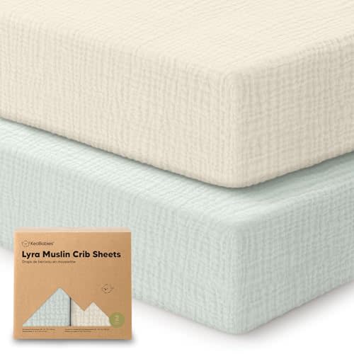 KeaBabies 2-Pack Muslin Crib Sheets for Boys, Girls - 100% Organic Cotton Fitted Baby Crib Mattress Sheet, Soft Breathable Standard Toddler Bed Cover Bedding Set, Neutral, Durable 52x28 (Willow)