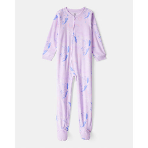 Girls Unicorn Print Loose Fit Long-Sleeve Zip-Up 1-Piece Pajamas - Purple - Carter's | Carter's