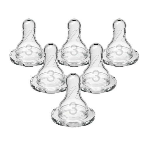 Dr. Brown's Natural Flow Level 3 Narrow Baby Bottle Nipple, Medium-Fast Flow, 6m+, 100% Silicone, 6 Pack