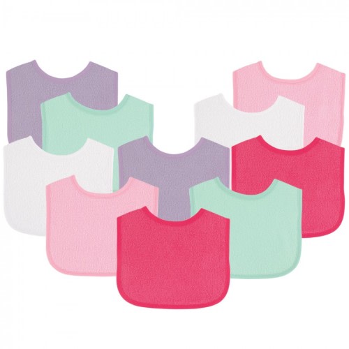 Luvable Friends Baby Girl Cotton Terry Bibs 10pk, Girl Solid Mint, One Size