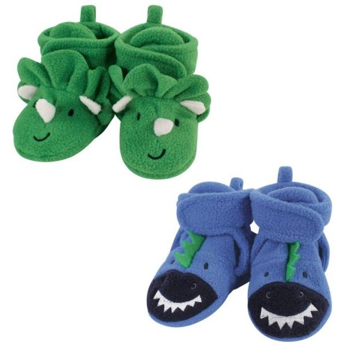 Hudson Baby Infant Boy Cozy Fleece Booties, Boy Dino, 6-12 Months