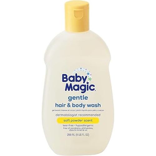 Baby Magic Gentle Hair & Body Wash | Tear-Free, Free of Parabens, Phthalates, Sulfates and Dyes, Calendula Oil & Coconut Oil, Soft Powder Scent, 9 Fl Oz