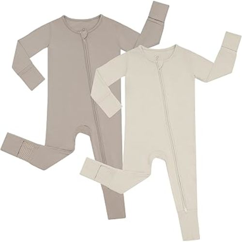 JunNeng Rayon of Bamboo Baby Sleeper with Mittens Cuffts Feet & Non-Slip Design, 2 Way Zipper Pjs Sleep'N Play Romper