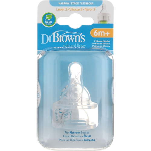 Dr. Brown's Natural Flow Standard Silicone Bottle Nipple, Level 3 6m+, 2 Ct (3 Pack)