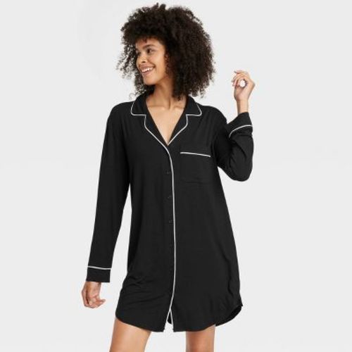 Women's Cloud Knit Notch Collar Long Sleeve Nightgown - Auden™ Green S
