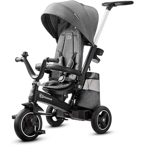 Kinderkraft EASYTWIST Trycicle for Kids Toddlers, Trike 5-in-1, Swivel seat 360° Rotation, Waterproof Material with UPF50+ Filter, Adjustable Parent Handle, Gray