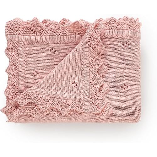 mimixiong Cotton Baby Blanket Knitted Crochet Receiving Crib Nursery Swaddling Blankets for Newborn Baby Boy Girl with the Bunny Rattle (Blush Pink)