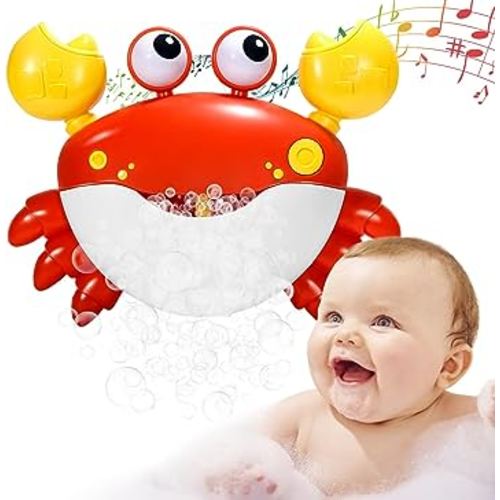 Crab Bubble Machine Bath Toy:Bath Bubble Maker,Blow Bubbles and Plays Children’s Songs,Bath Toys for Toddlers 1-3,Battery Operated (Red)