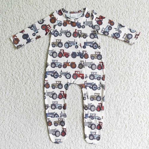 Baby kids fall zip tractor rompers
