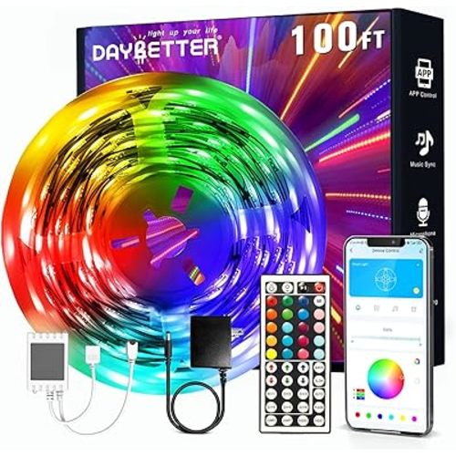 DAYBETTER LED Strip Lights 100ft, Smart Lighting with App Remote Control, RGB LED Lights for Bedroom, Music Sync Color Changing for Room Home Decor Party (1 Roll)