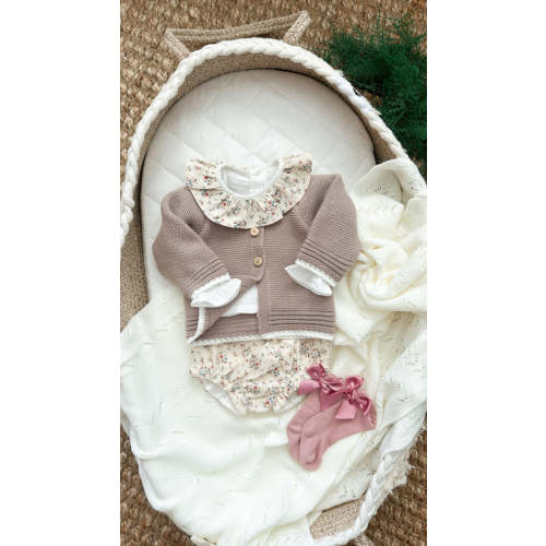 Taylor Knitted Cardigan and Shirt with Floral Print Bloomer |3-6 months