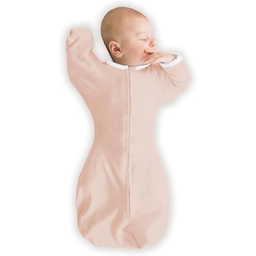 SwaddleDesigns Organic Transitional Swaddle Sack, Arms Up Swaddle with Half-Length Sleeves & Mitten Cuffs, Small, 0-3 Months, 6-14 lbs, Soft Pink