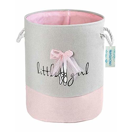 LANGYASHAN Laundry Basket Canvas Collapsible Organizer Storage Basket for Boys Girls Laundry Hamper Toy Bins Gift Baskets Bedroom Clothes Children Nursery (Pink Lace)