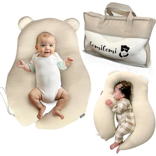 Baby Lounger and Multifunctional Baby Pillow: Anti-Roll and Side Sleep Features, Design with Tummy Time, 3D Air Mesh Fabric for Breathability. Adjustable Thickness, Easy Care