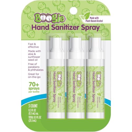 Boogie Kids Hand Sanitizer Spray for Babies &Toddlers, Great for Diaper Bags and Backpacks, Plant Based Alcohol, Made With Aloe & Sunflower Seed Oil, 3 Count (Pack of 1)