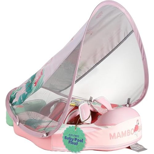 MAMBOBABYFLOAT Trendy Voyager Baby Pool Float with Canopy 2025 — Safe, Comfortable, Adjustable Floaties w/Sun Protection, Air-Free Foam Technology, 5-Way Buckle System, and Footrest