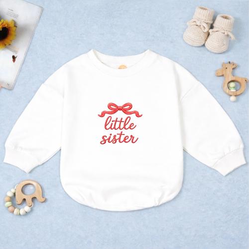Little Sister Baby Romper, Custom Name Embroidered Bow Newborn Outfit, Cotton Bodysuit, Baby Girl Gift, Coming Home Outfit