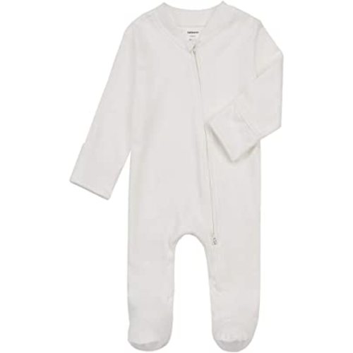 Aablexema Baby Footed Pajamas with Mitten Cuffs - Unisex Newborn Infant 2 Ways Zipper Cotton Footie Pjs