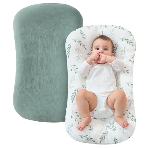 JELLYMONI Muslin Baby Lounger Cover, 100% Cotton 2 Pack Infant Lounger Cover to Protect Lounger from Minor Leaks and Spills, Covers Only No Loungers