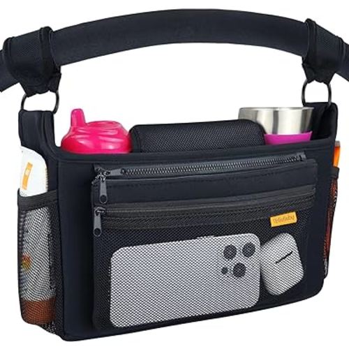 liuliuby Universal Stroller Organizer with Cup Holder | Stroller Caddy Organizer for Uppababy Nuna Evenflo BOB Doona Mockingbird | Stroller Organizer Bag for Stroller Storage | Stroller Accessories