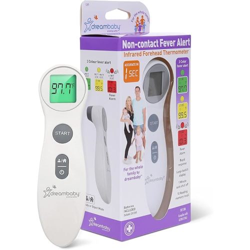 Dreambaby No Contact Digital Forehead Thermometer, Baby Thermometer, Infrared Thermometer, Memory Storage, Fever Alerts, Includes Batteries, Baby Essentials, No Touch Thermometer for Adults and Kids