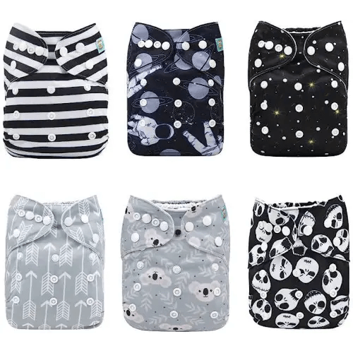 ALVABABY Baby Cloth Diapers 6 Pack with 12 Inserts One Size Adjustable Washable Reusable for Baby Girls and Boys (6DM80)