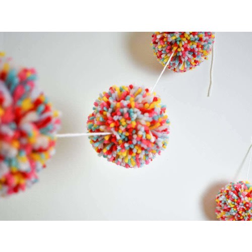 Colorful Large Pom Pom Garland | Giant Pom Poms | Chunky Festive Decor | Funky Bright Confetti Banner | Pastel Decor | Rainbow Birthday