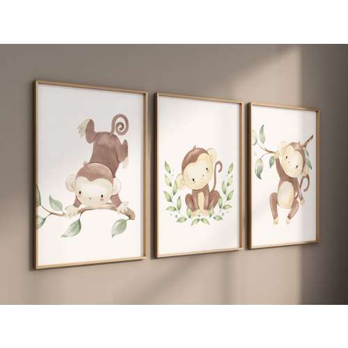 Monkey nursery decor, gender neutral, monkey prints, nursery wall art, nursery prints animals, nursery decor boy, nursery decor girl