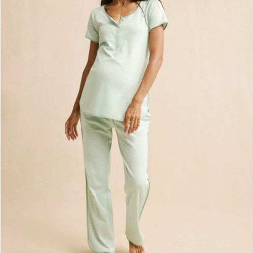 LAKE | Women | Pima Cotton Pajamas | Parisian Green Maternity Short Long Set