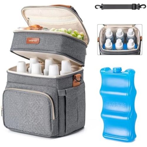 Insulated Breastmilk Cooler Bag with Ice Pack - Holds 6x9oz Bottles, Leakproof Double Layer, Baby Bottle Cooler Bag with Adjustable Strap for Nursing Moms, Daycare & Travel